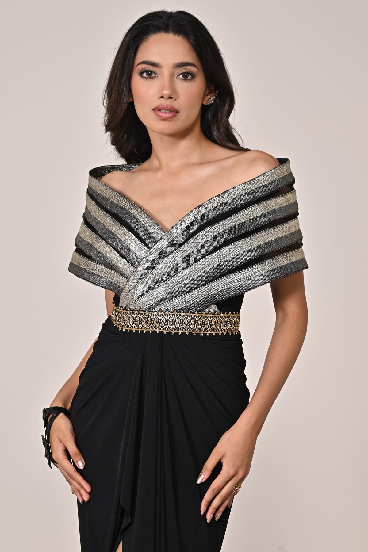 Black-Silver Cape Gown