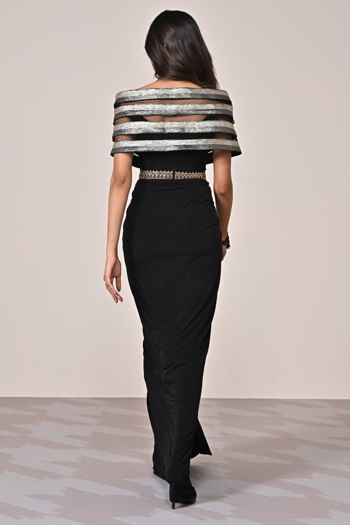 Black-Silver Cape Gown