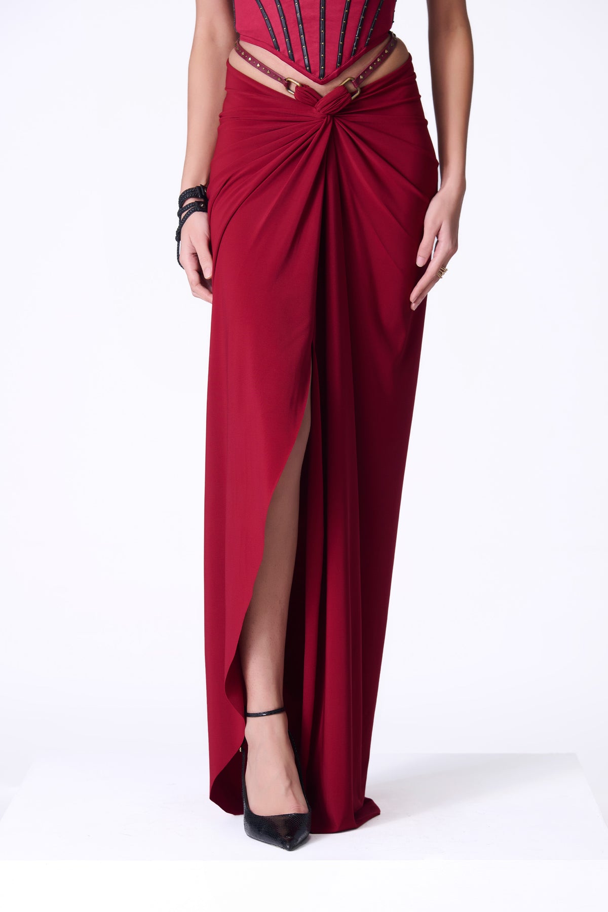 Cherry Twisted Drape Skirt