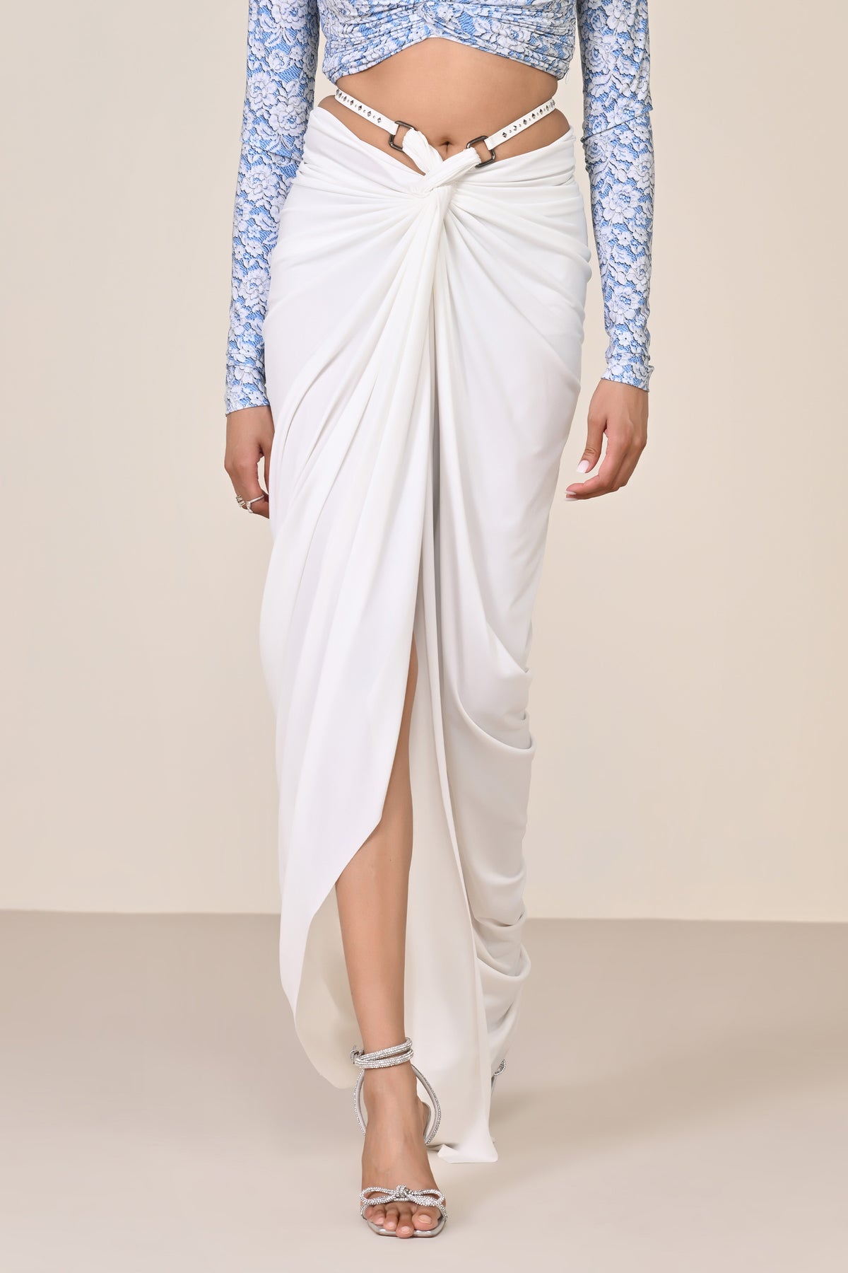 White Twisted Drape Skirt