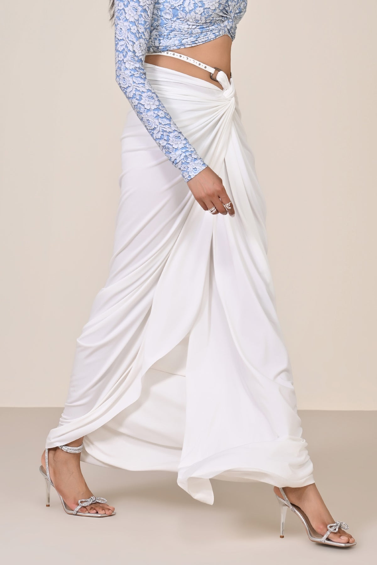 White Twisted Drape Skirt