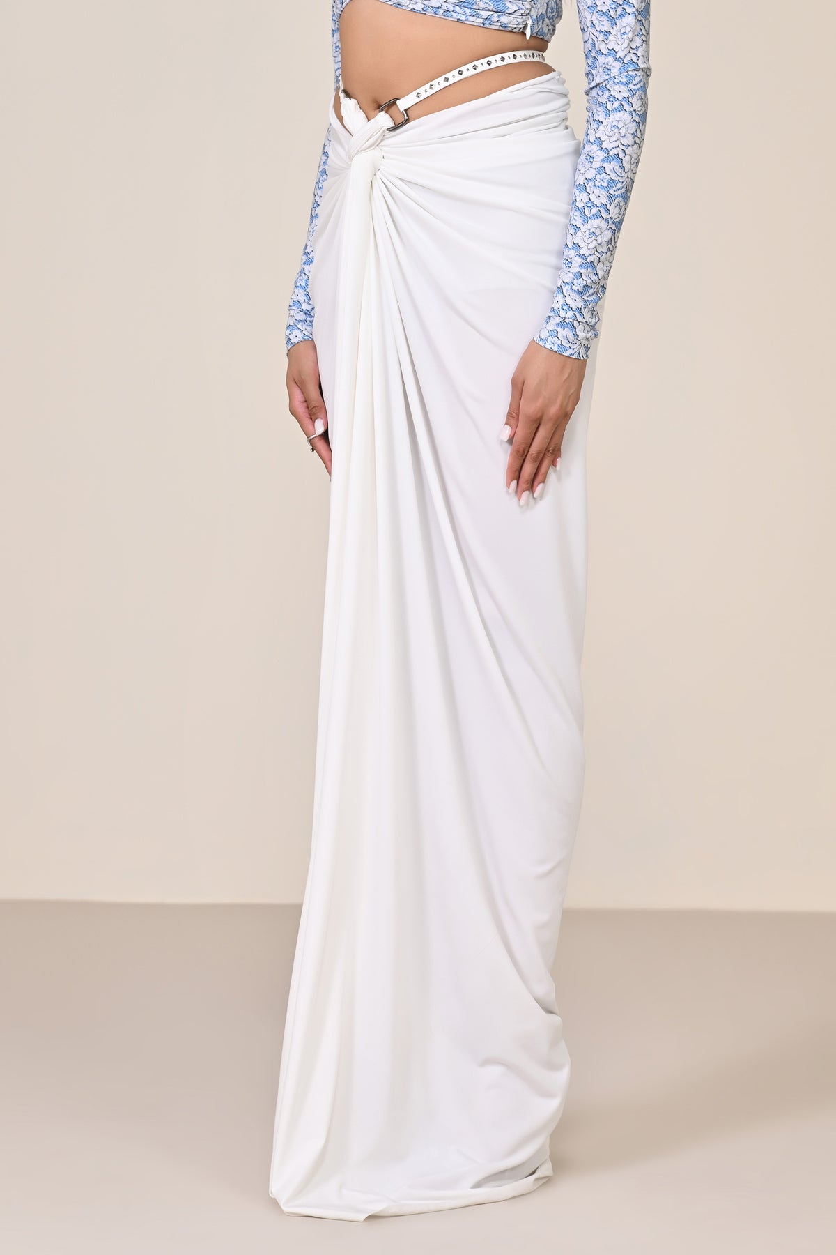 White Twisted Drape Skirt
