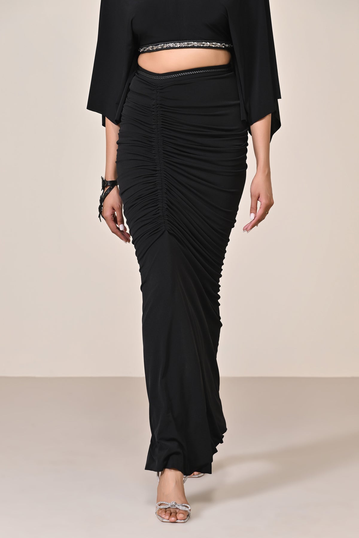 Black Asymmetric Gathered Skirt