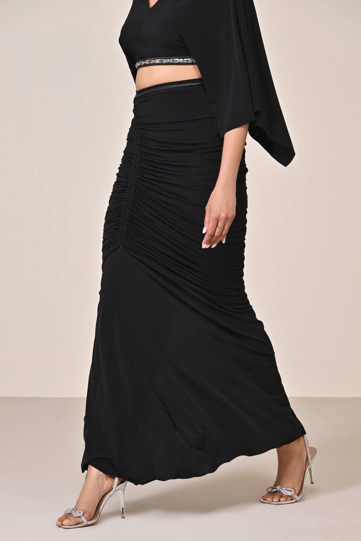 Black Asymmetric Gathered Skirt