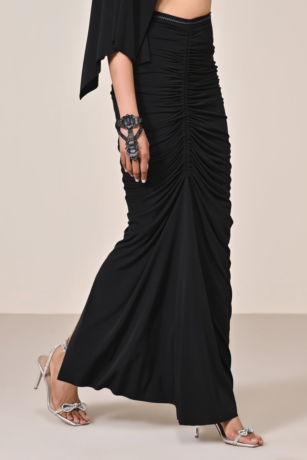 Black Asymmetric Gathered Skirt