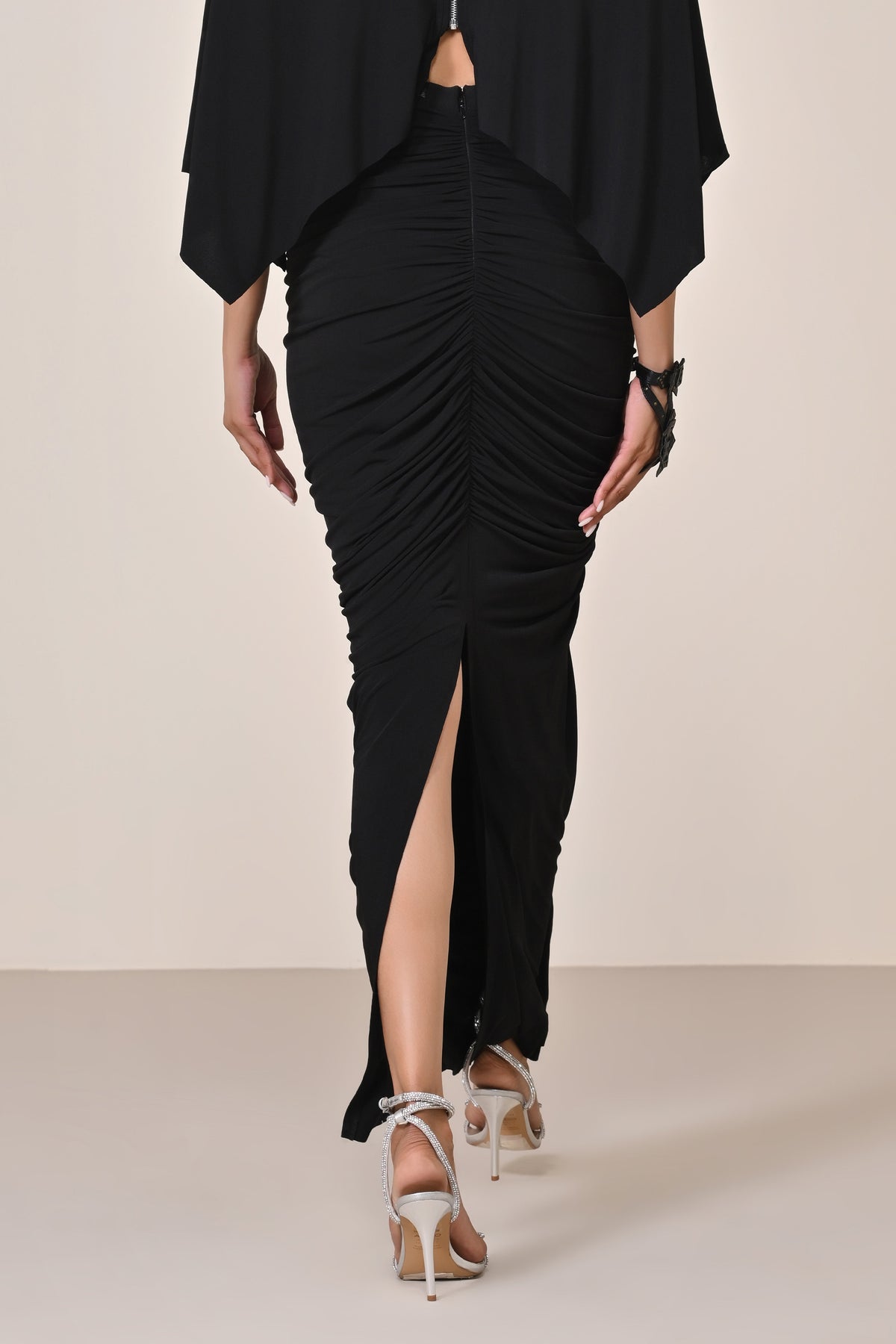 Black Asymmetric Gathered Skirt