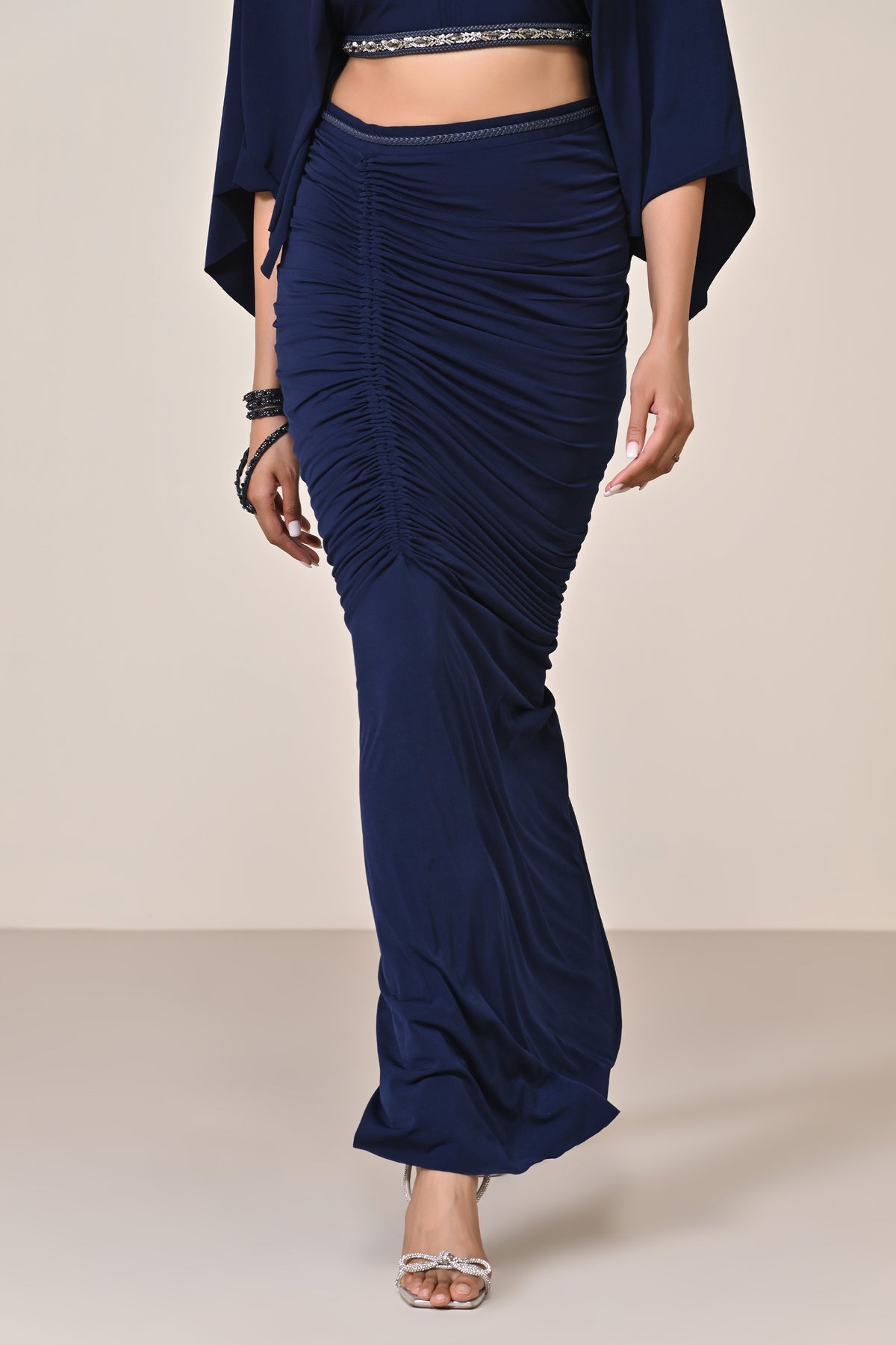 Navy Asymmetric Gathered Skirt