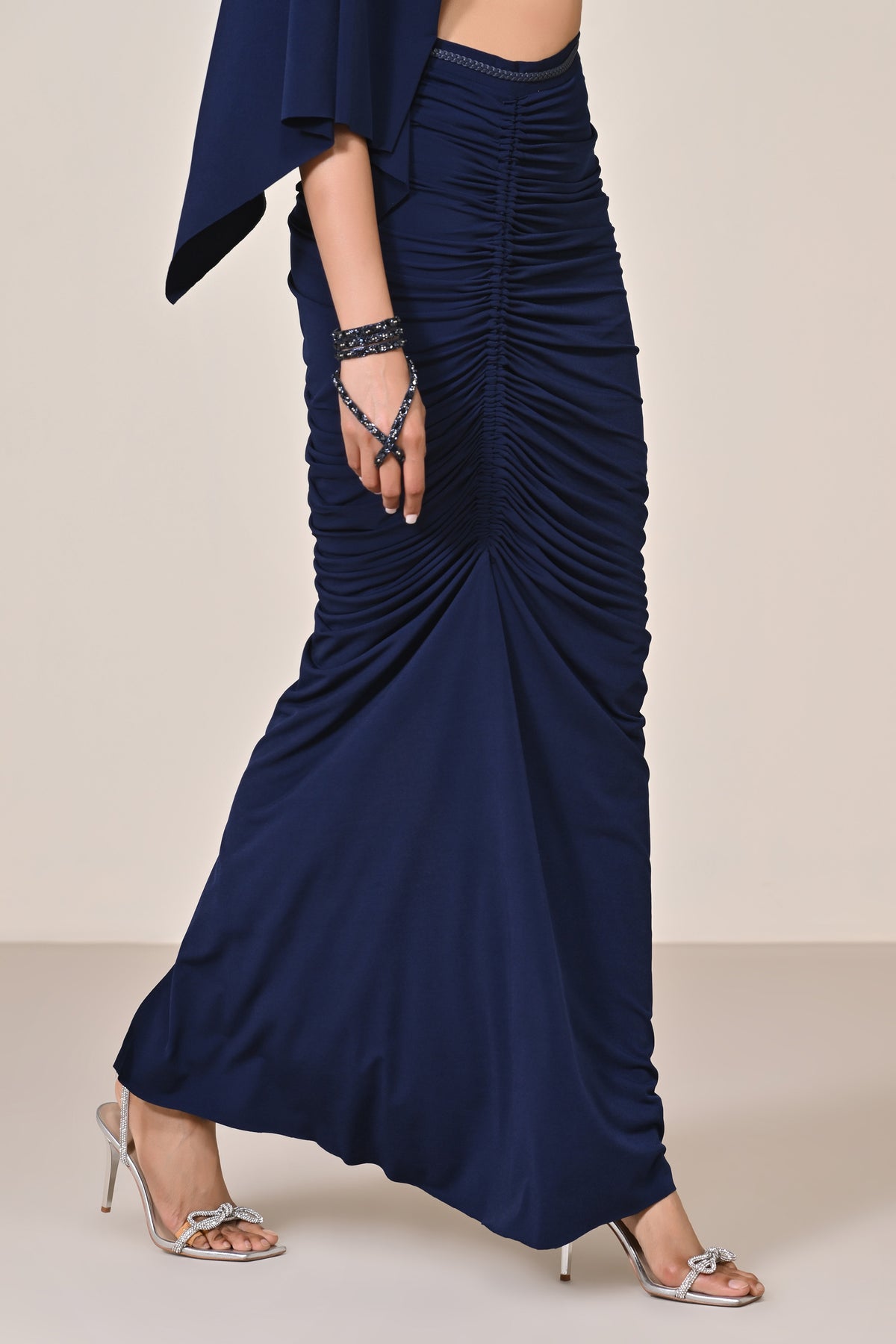 Navy Asymmetric Gathered Skirt