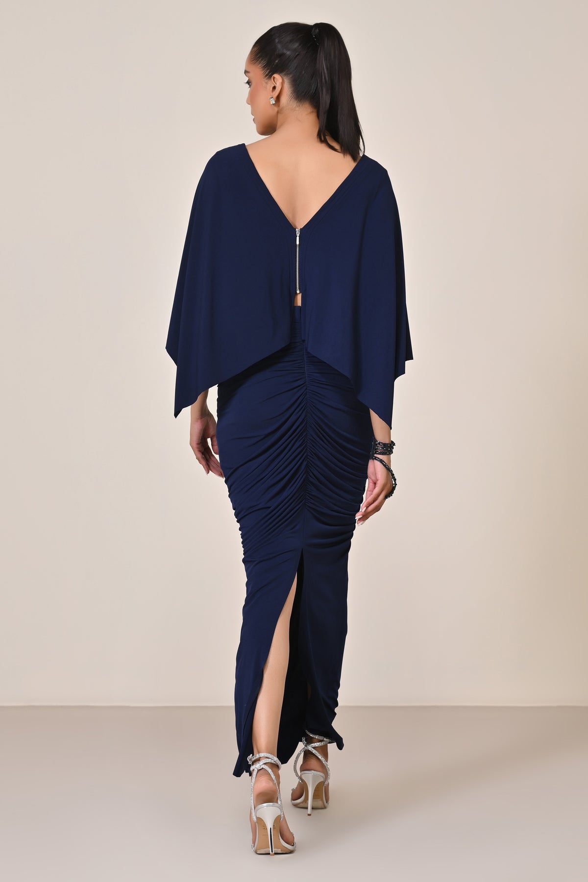 Navy Asymmetric Gathered Skirt