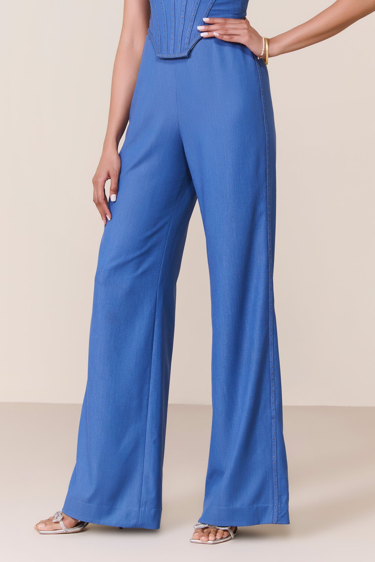 Rivet Flared Denim Trousers