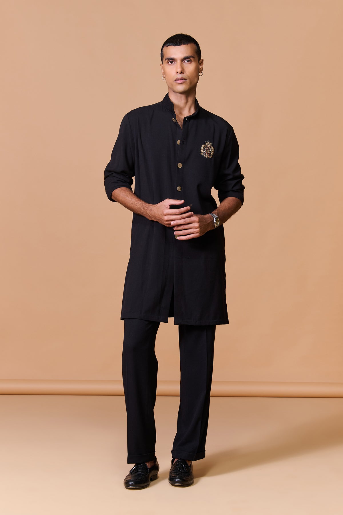 Black Shirt Kurta with Crest