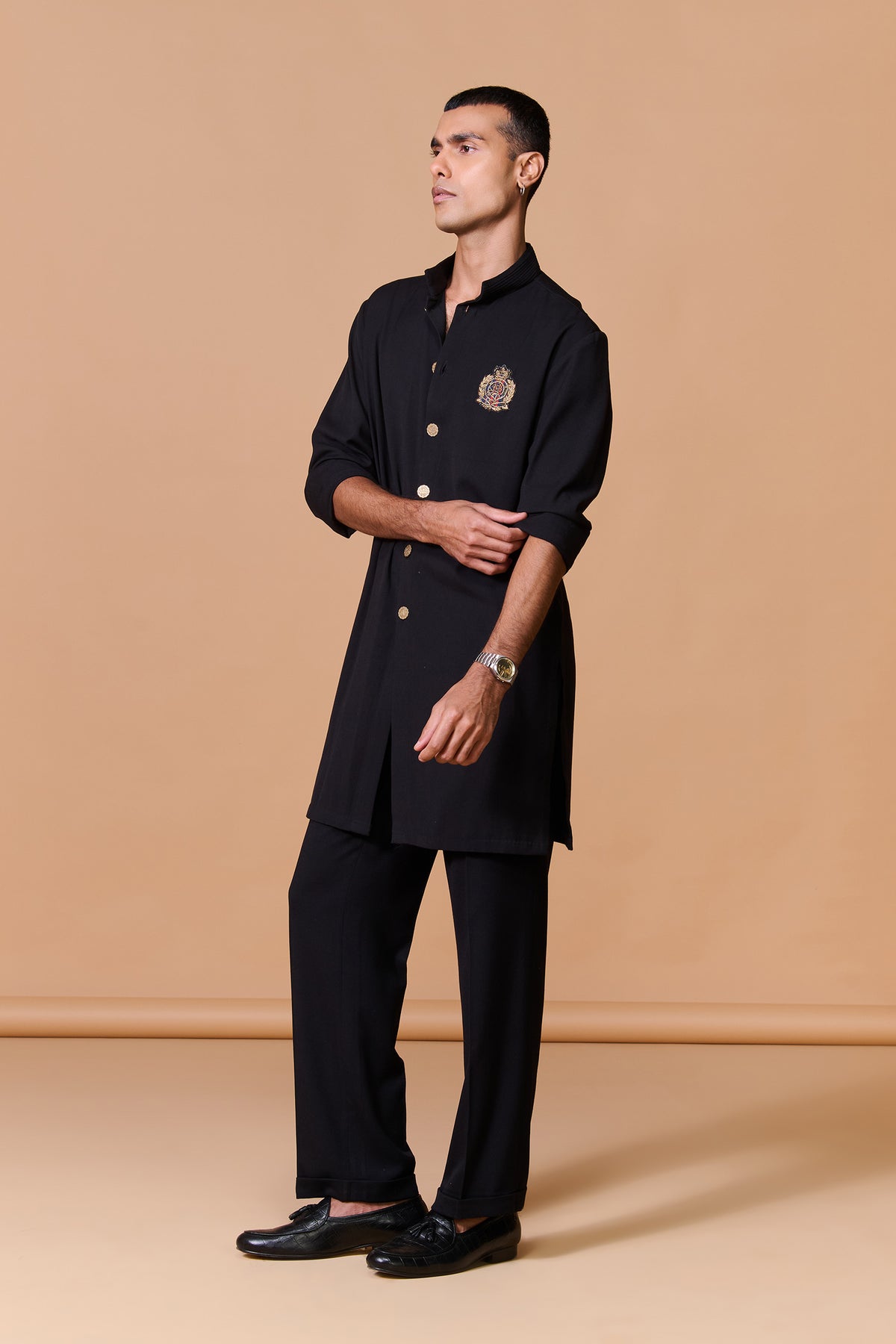 Black Shirt Kurta with Crest
