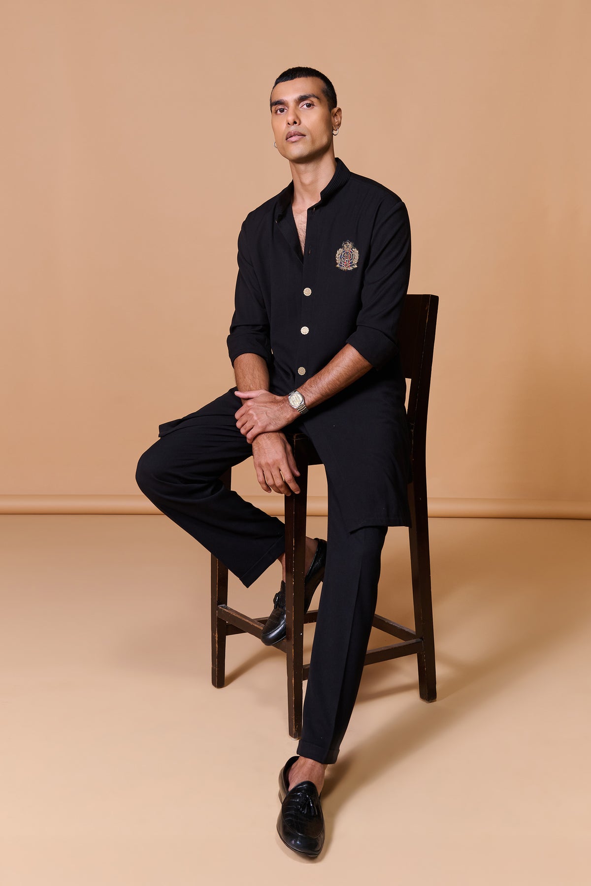 Black Shirt Kurta with Crest