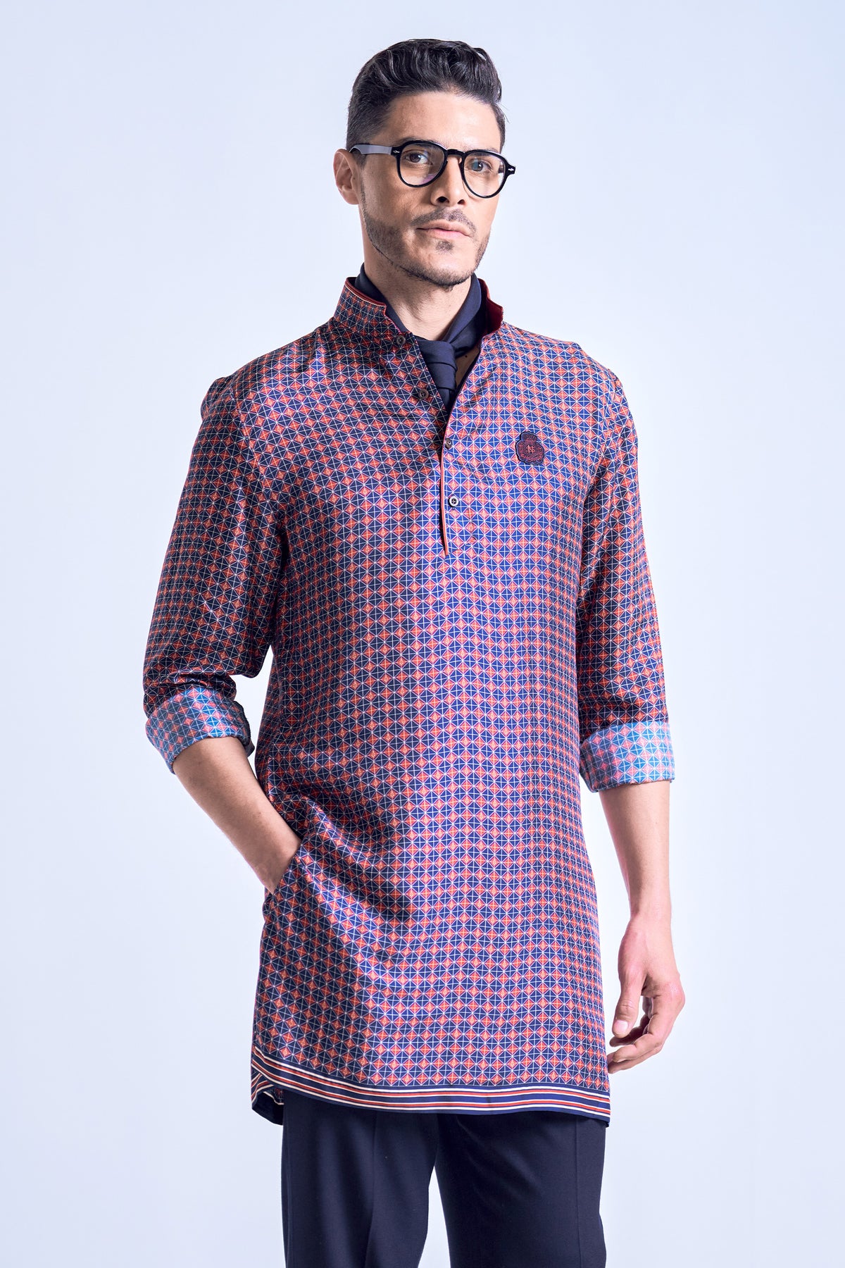 Navy-Cherry Adamas Printed Kurta