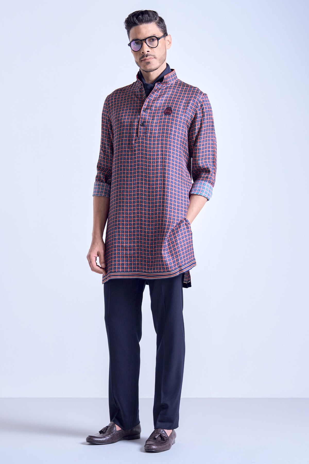 Navy-Cherry Adamas Printed Kurta