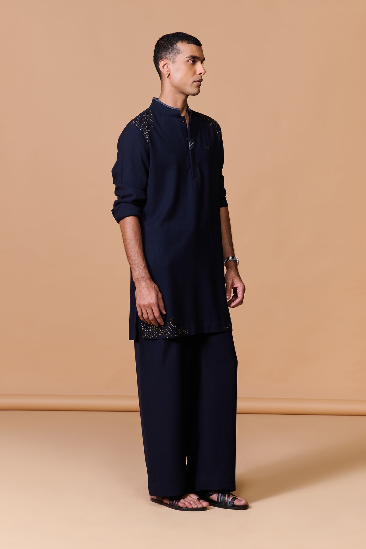 Navy Kurta with Rivet Details