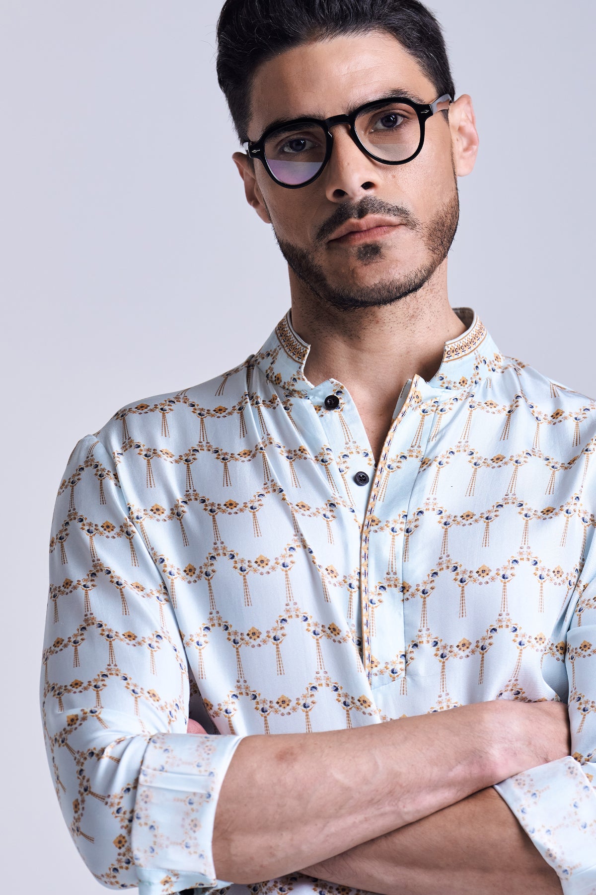 Mint Gold Printed Silk Twill Kurta