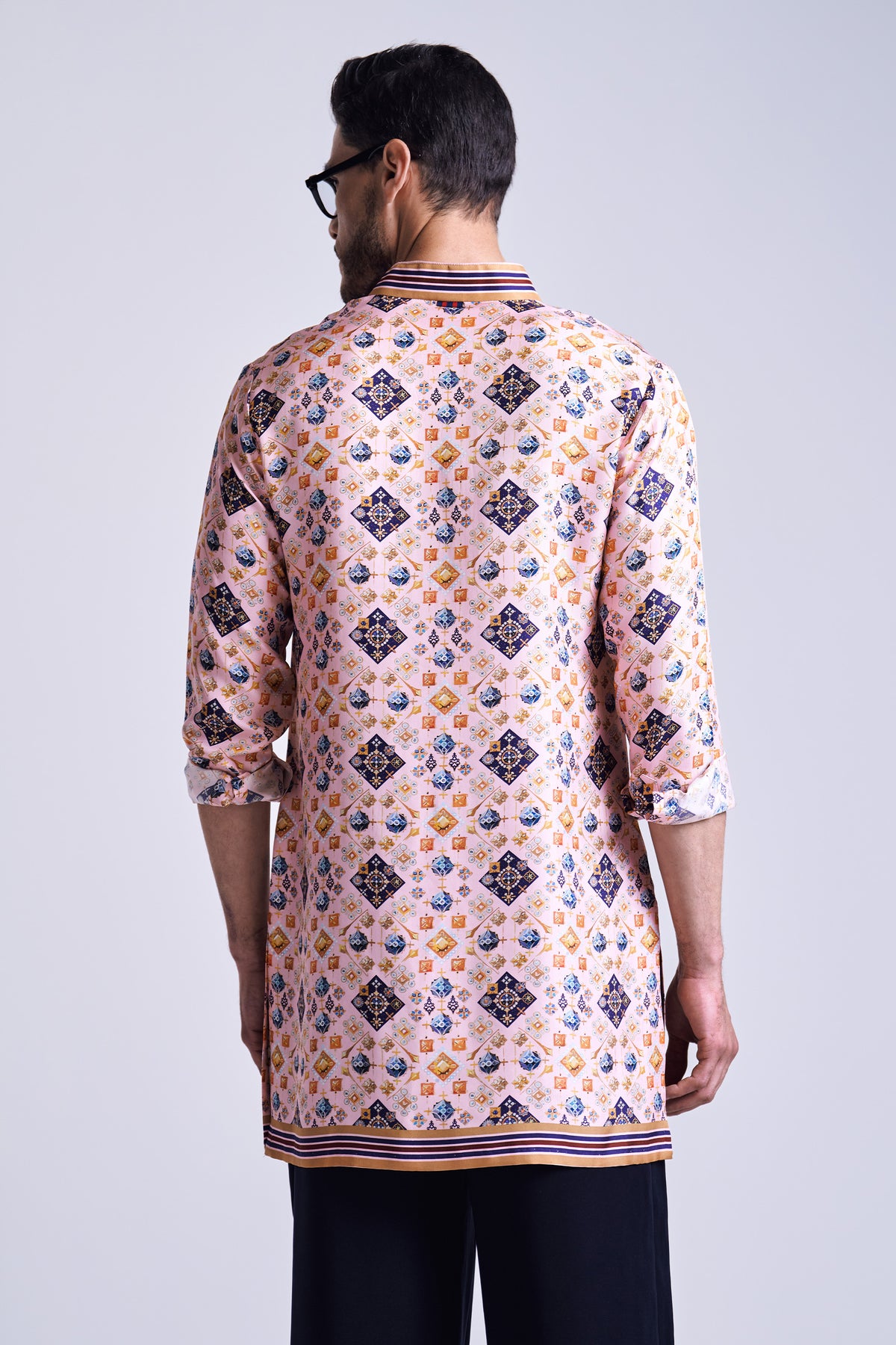 Pink Geometric Print Silk Twill Kurta