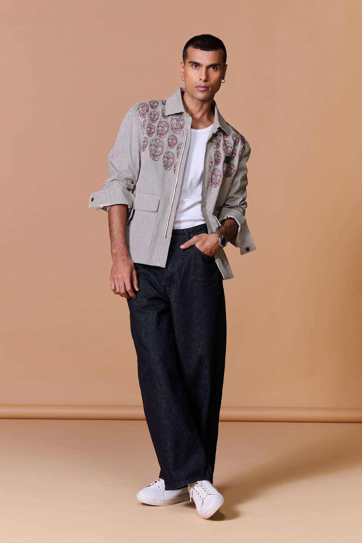 Grey Skull Printed Striped Jacket