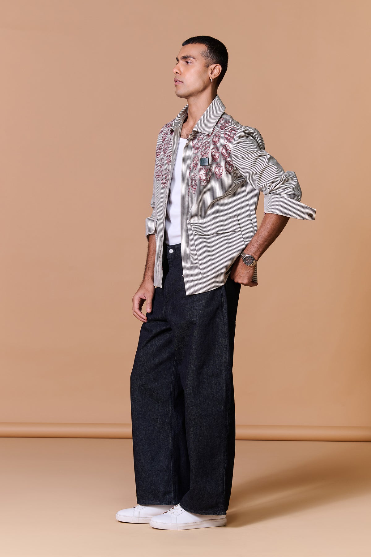 Grey Skull Printed Striped Jacket