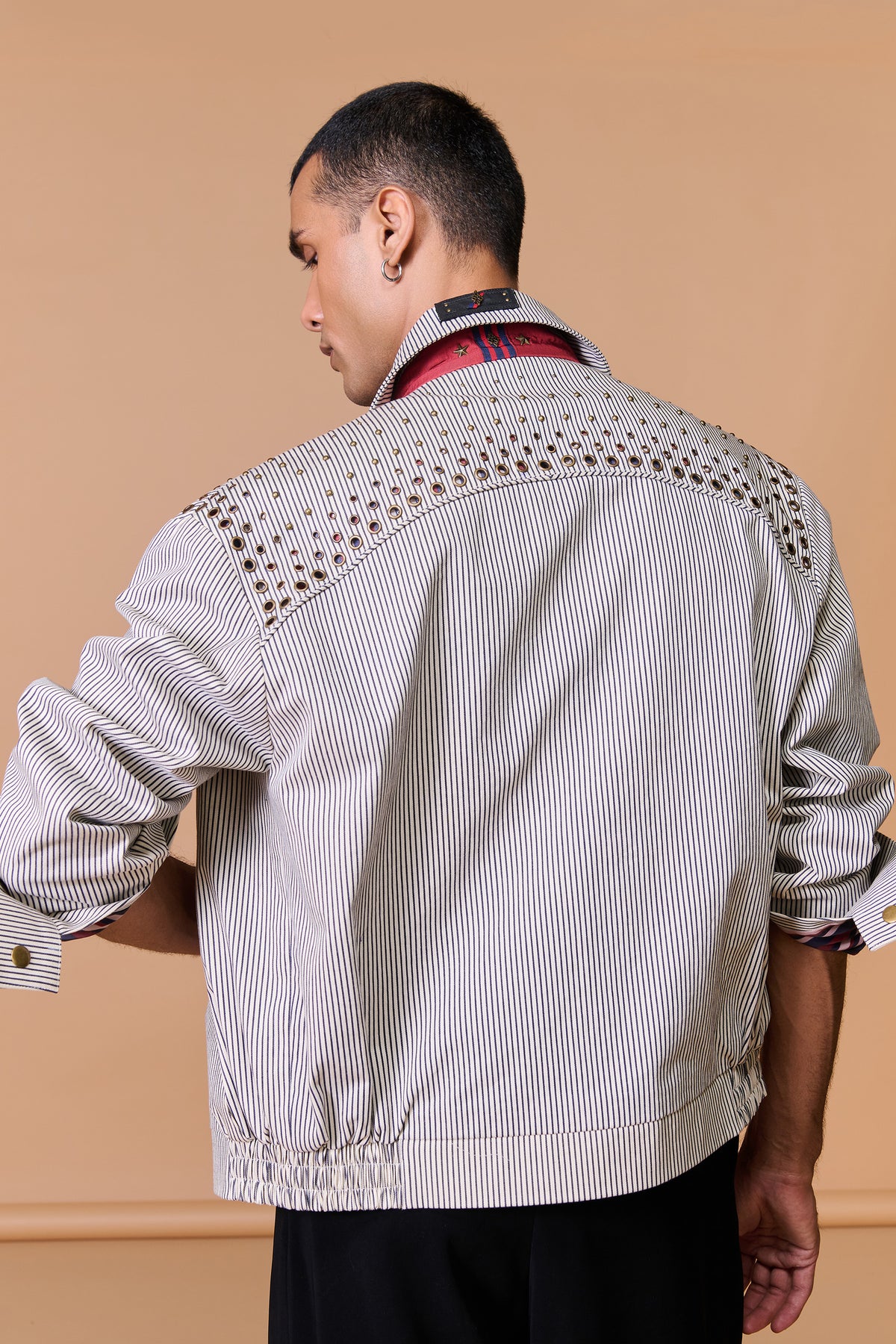Grey Striped Printed Bomber