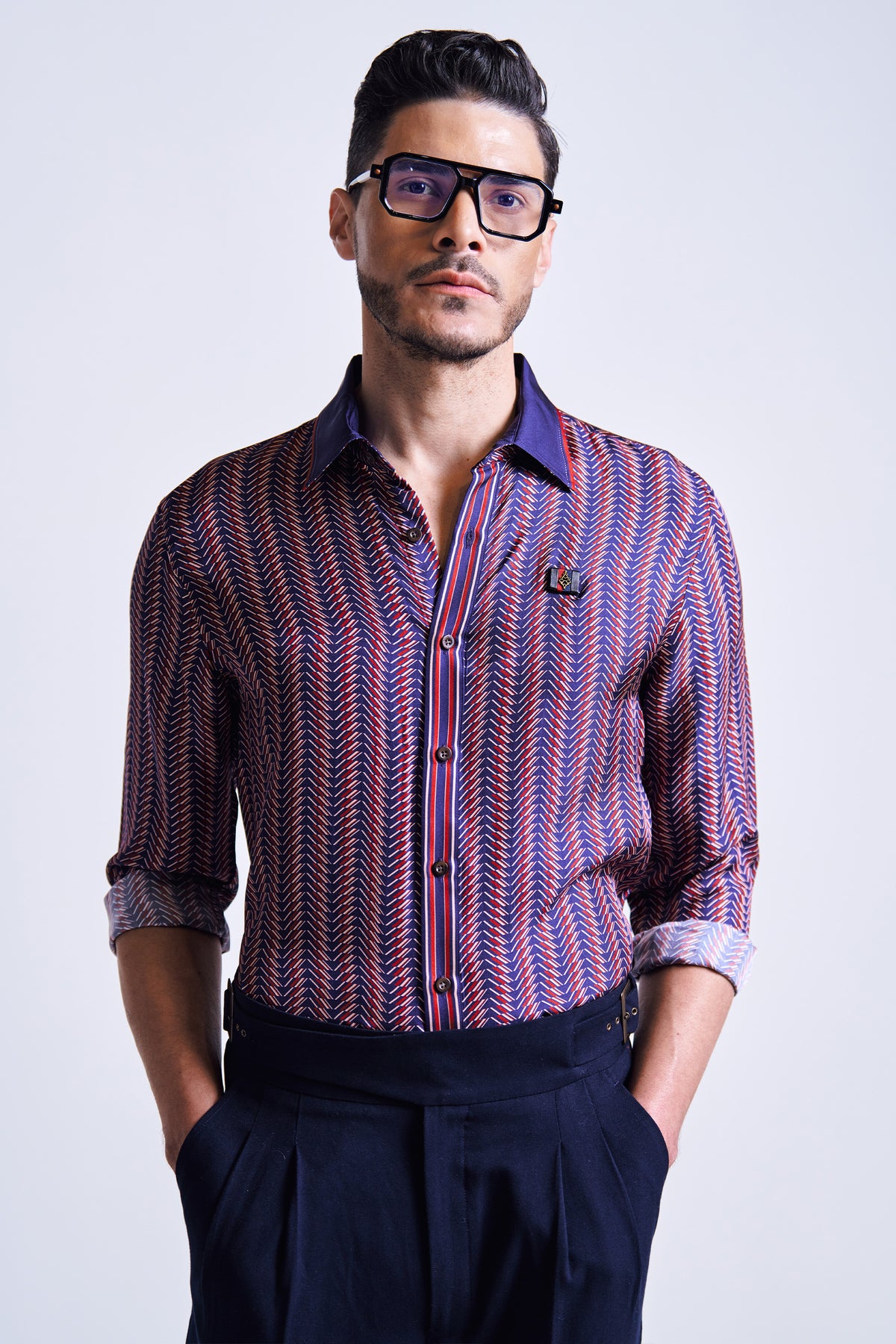 Navy Chevron Printed Shirt