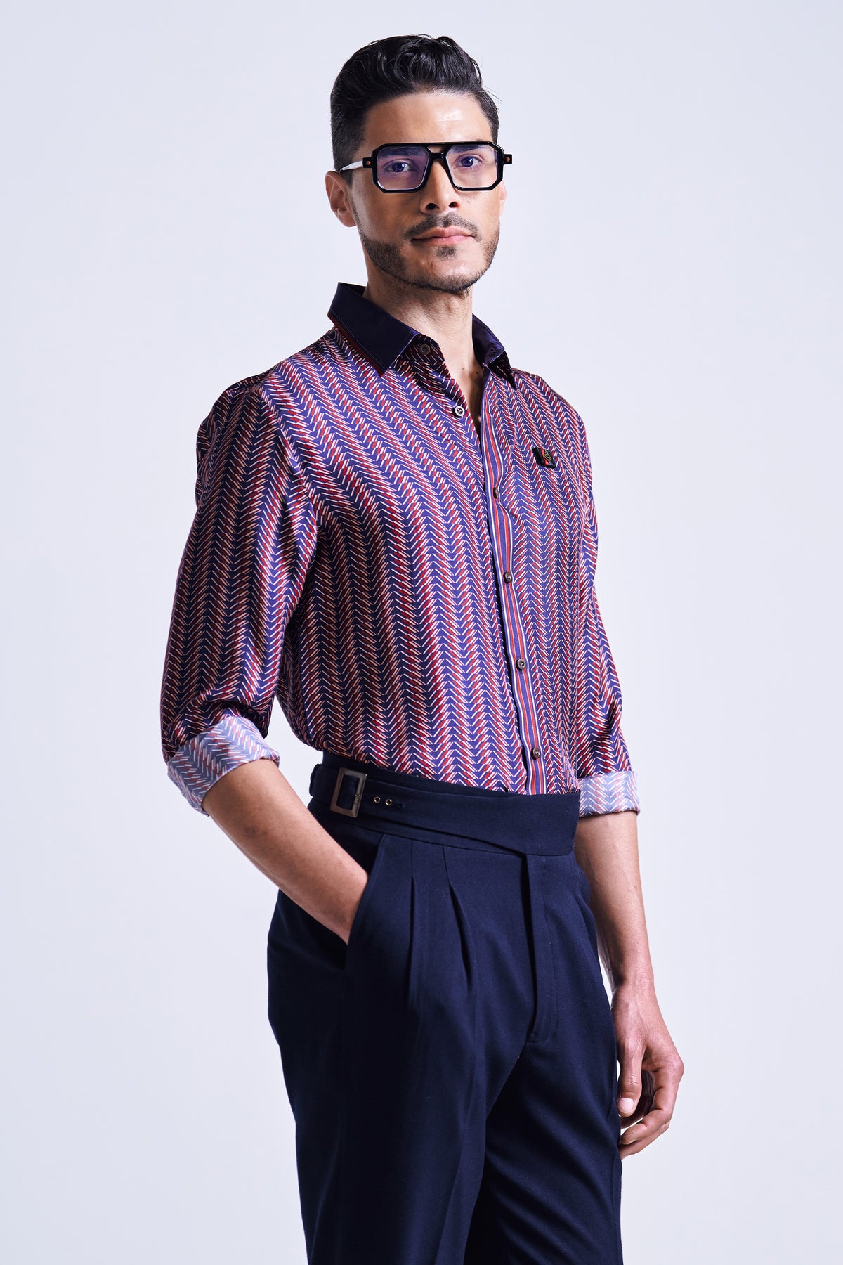 Navy Chevron Printed Shirt