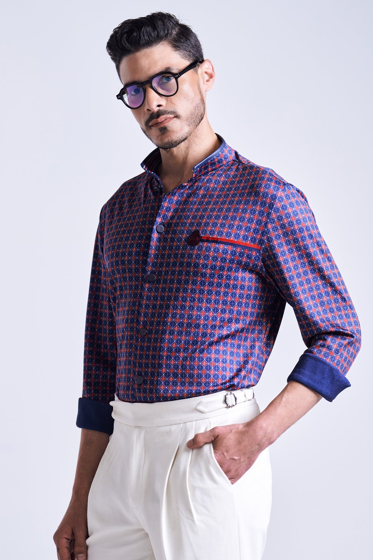 Navy Printed Jersey Shirt