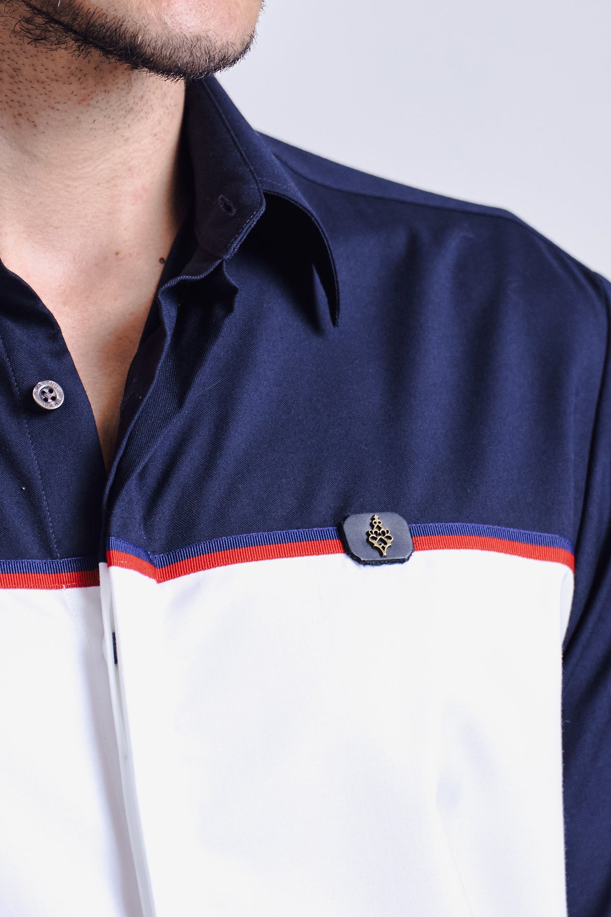 Navy And Off White Panel Shirt