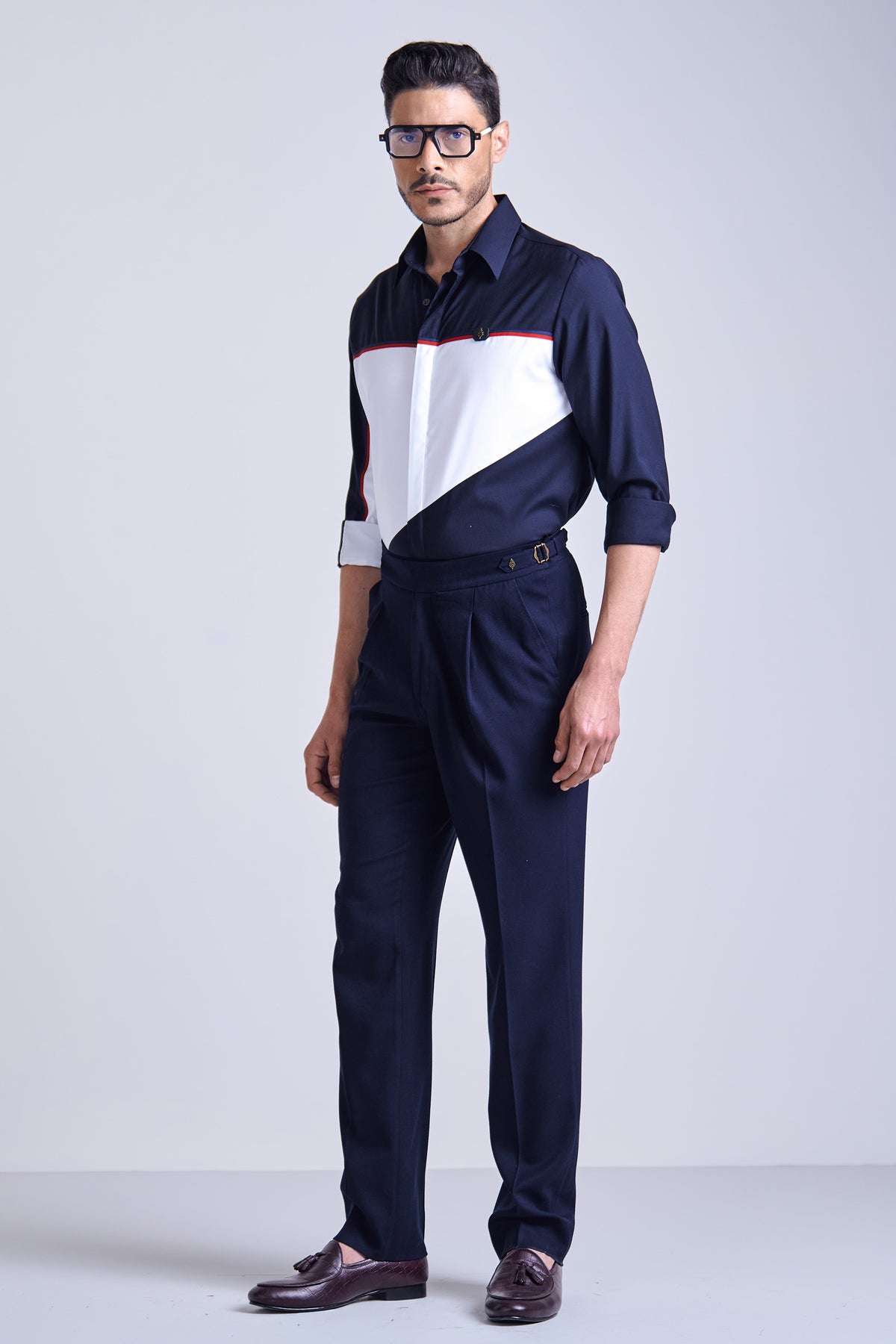 Navy And Off White Panel Shirt
