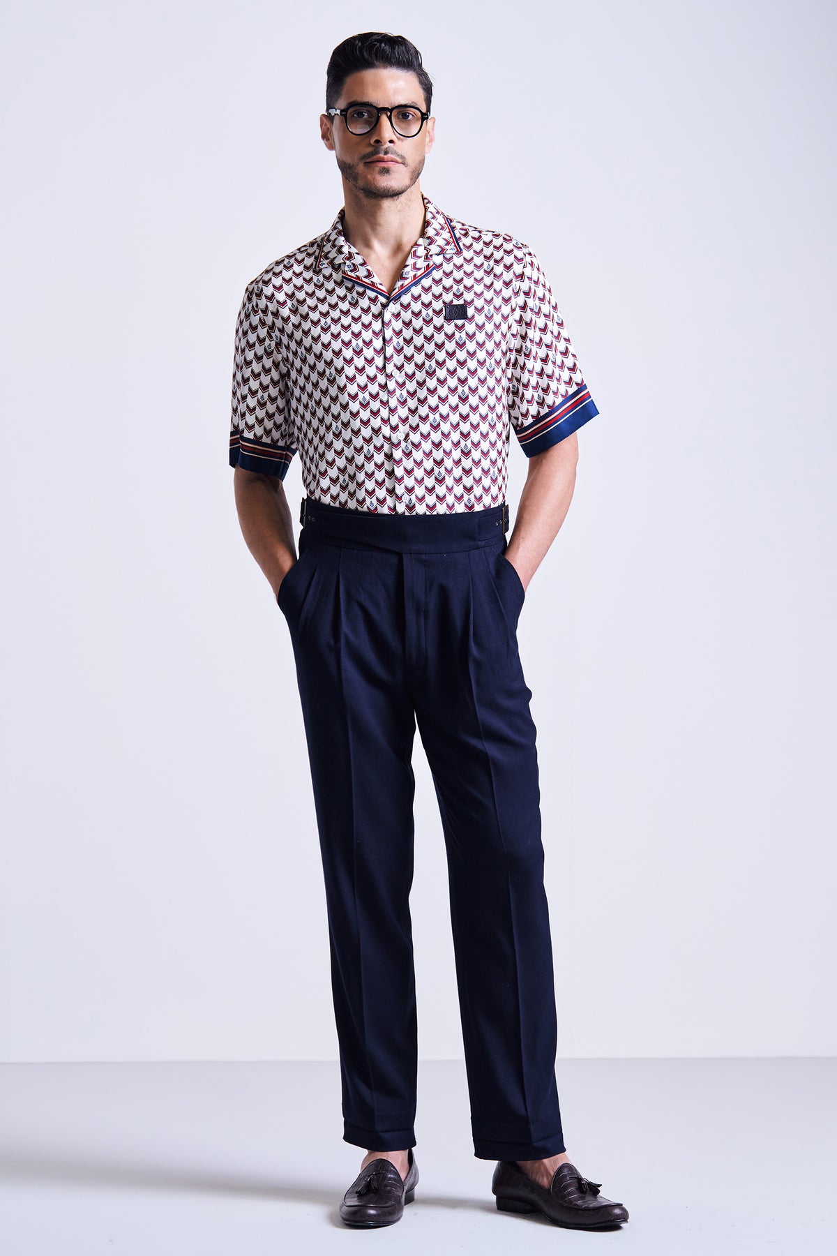 Off White Chevron Printed Silk Shirt