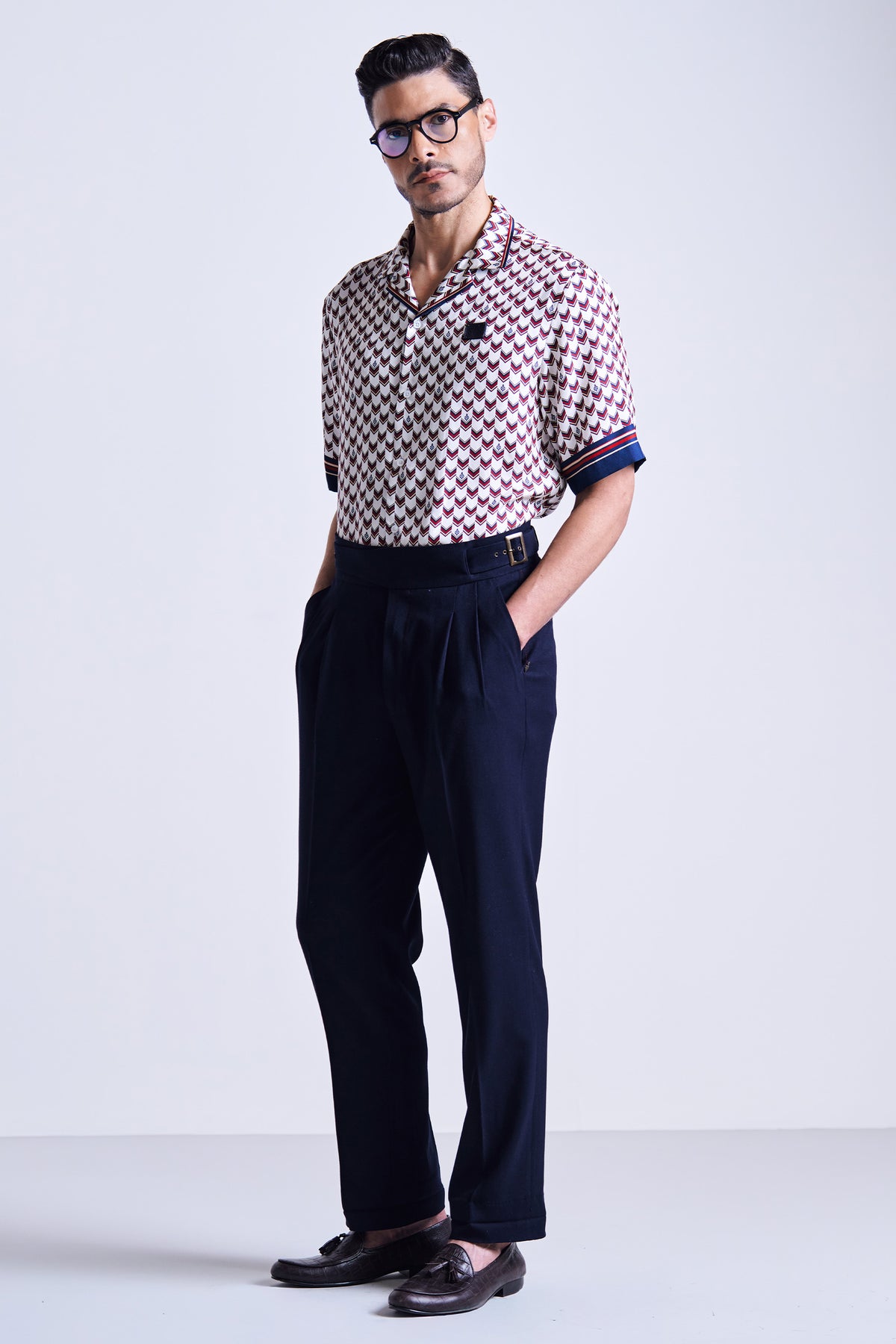 Off White Chevron Printed Silk Shirt