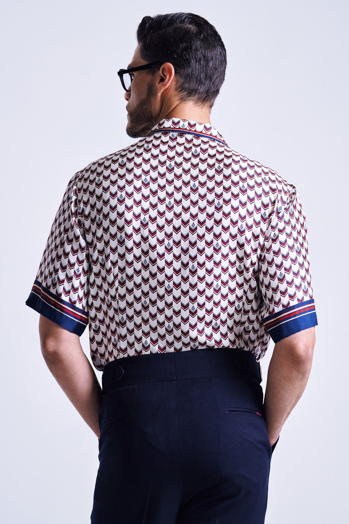 Off White Chevron Printed Silk Shirt