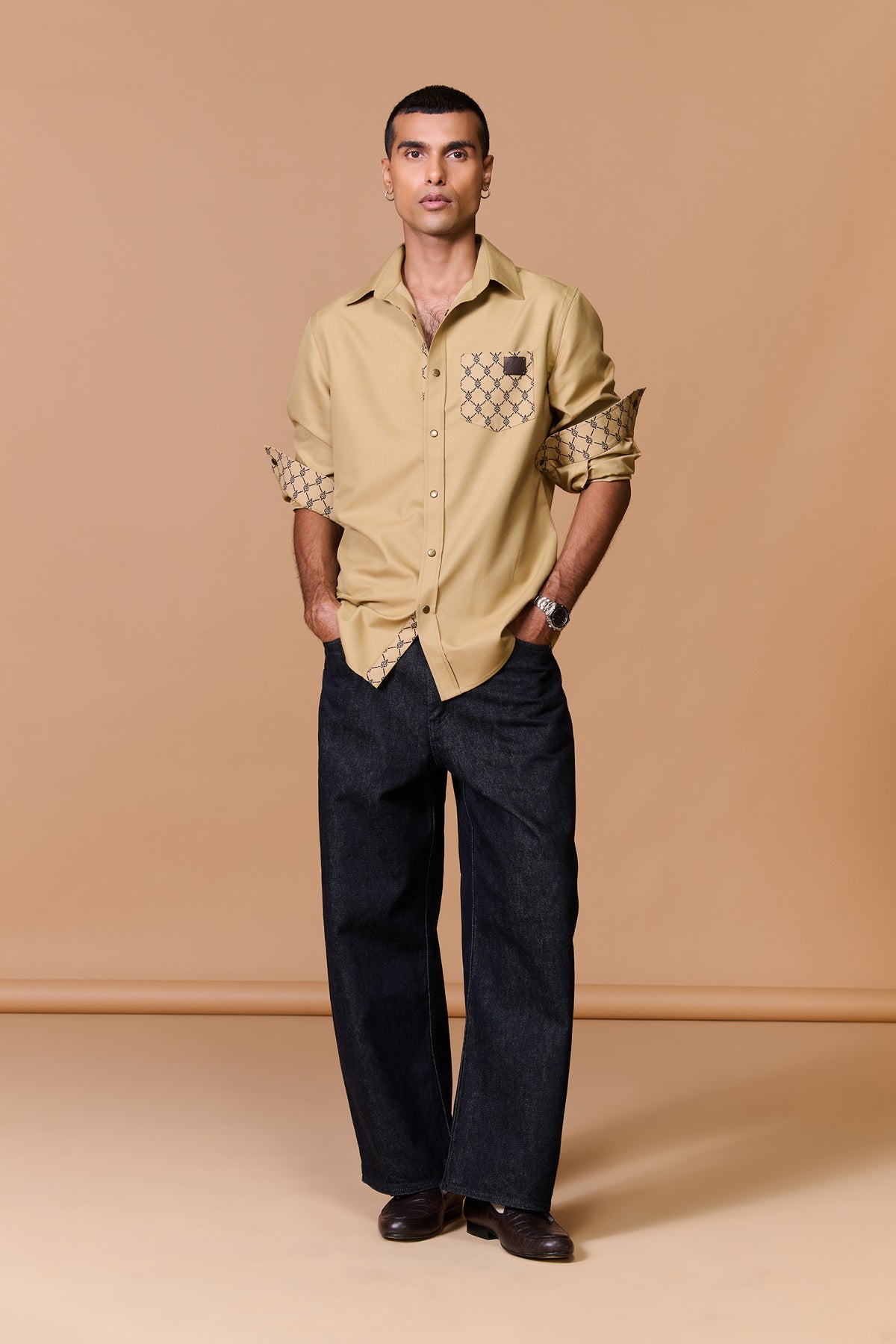Beige Shirt with Printed Pocket