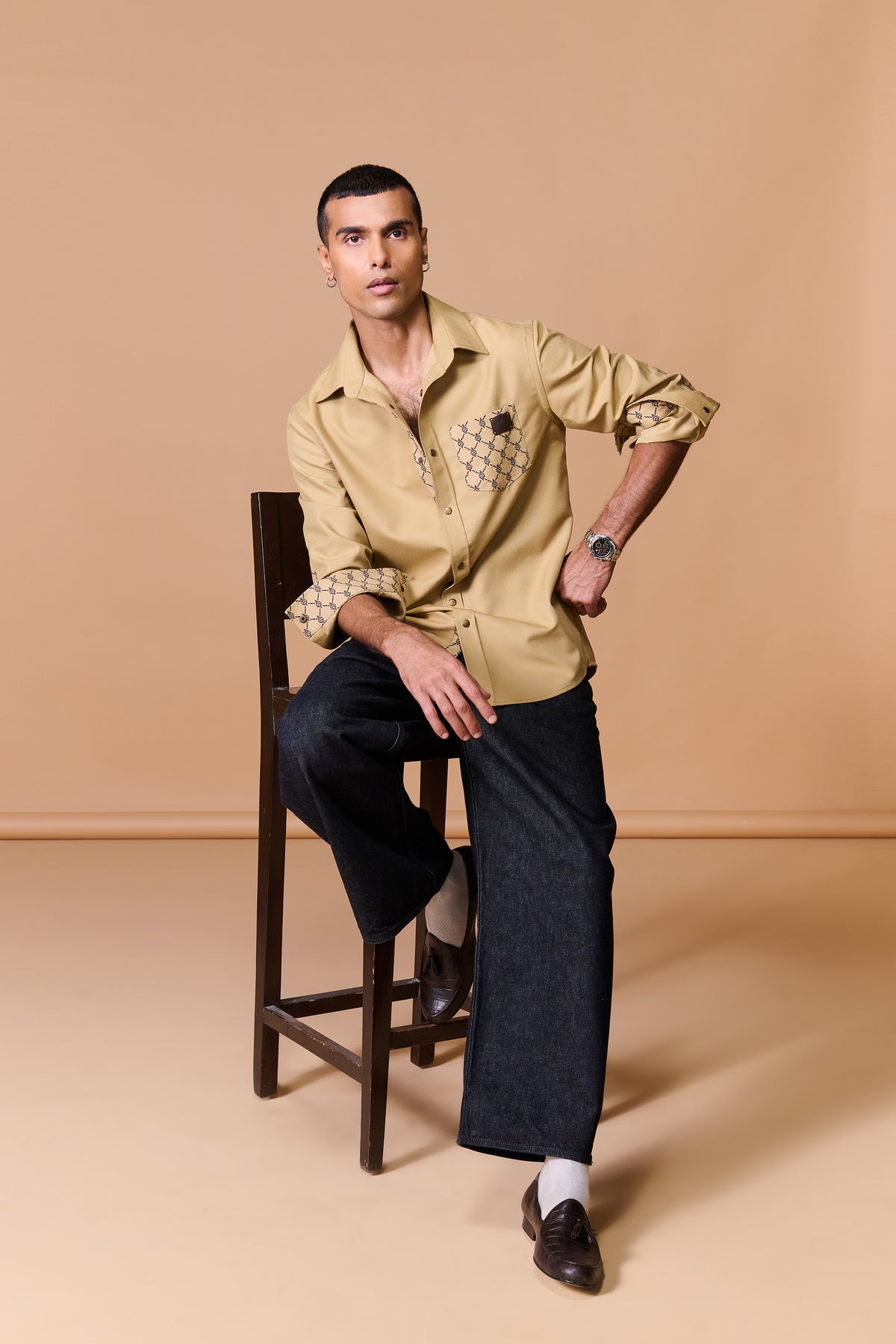 Beige Shirt with Printed Pocket