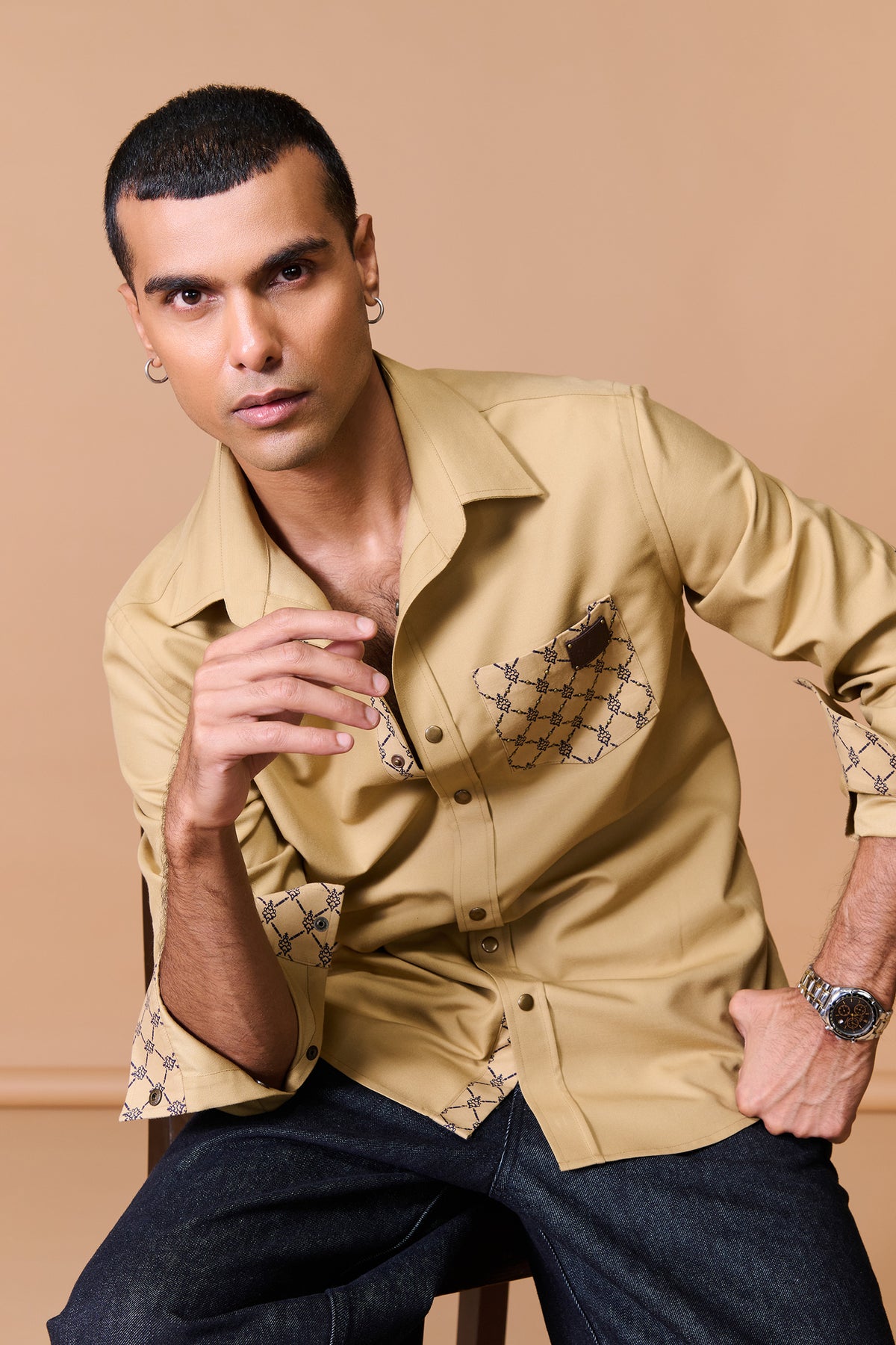Beige Shirt with Printed Pocket