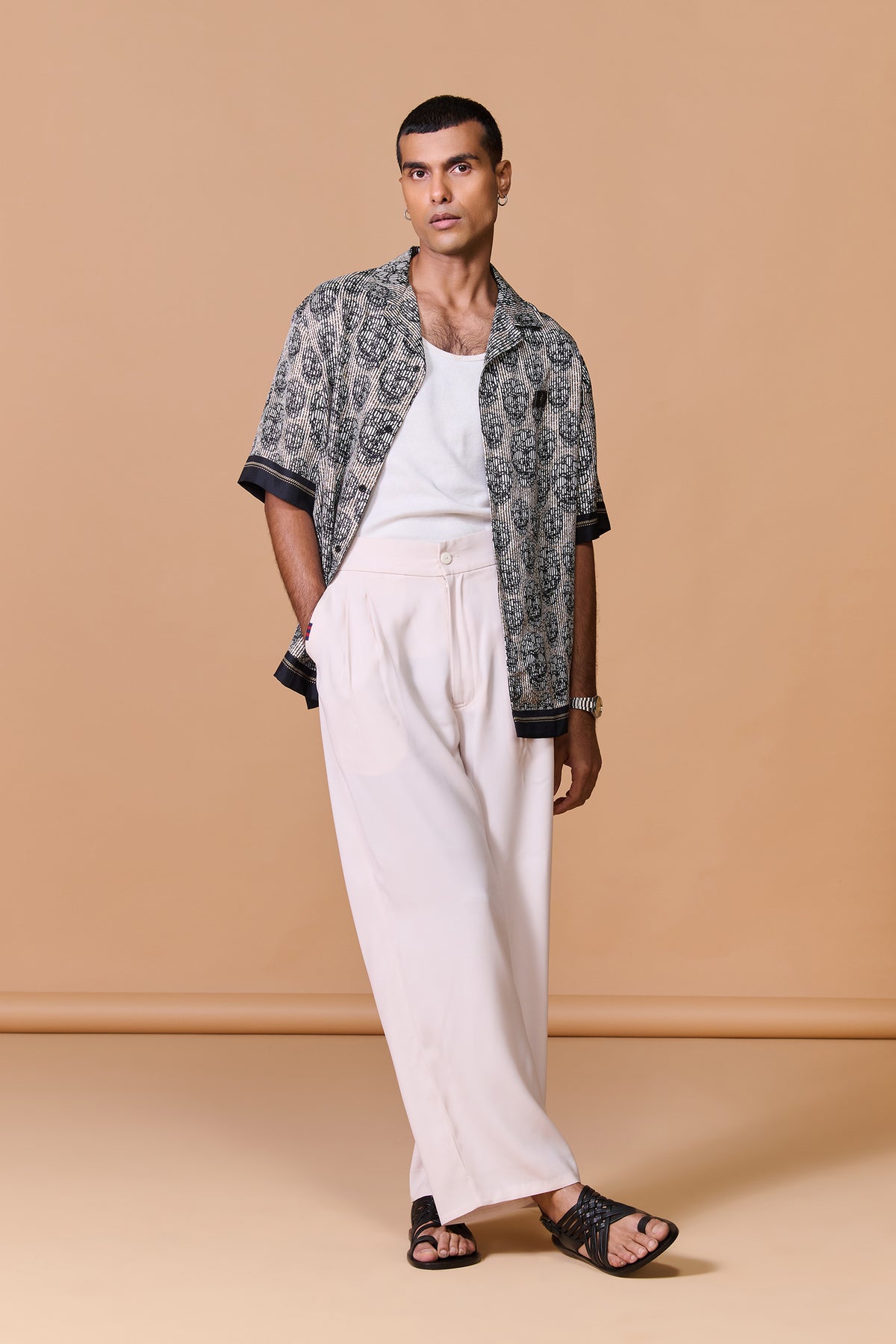 Skull Printed Striped Silk Shirt