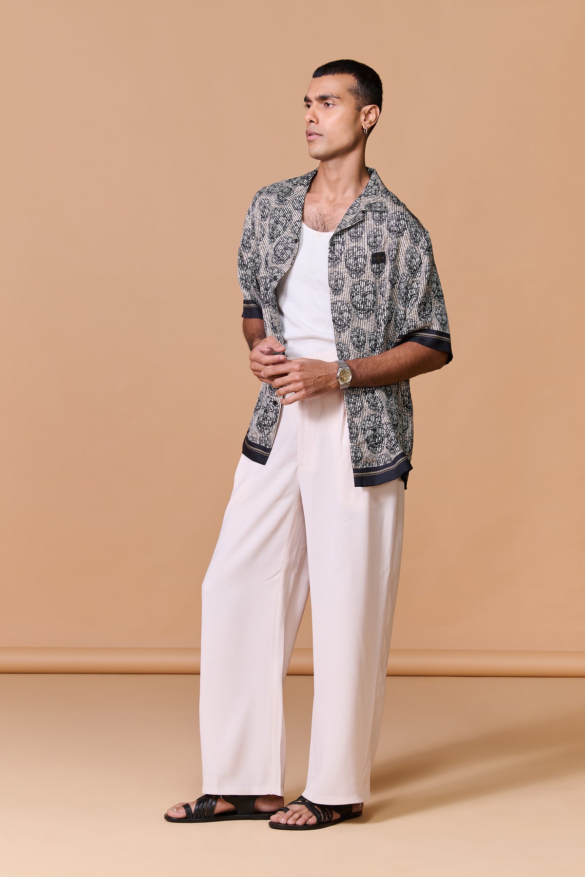 Skull Printed Striped Silk Shirt