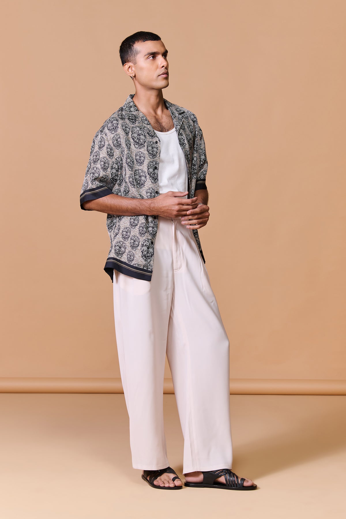 Skull Printed Striped Silk Shirt