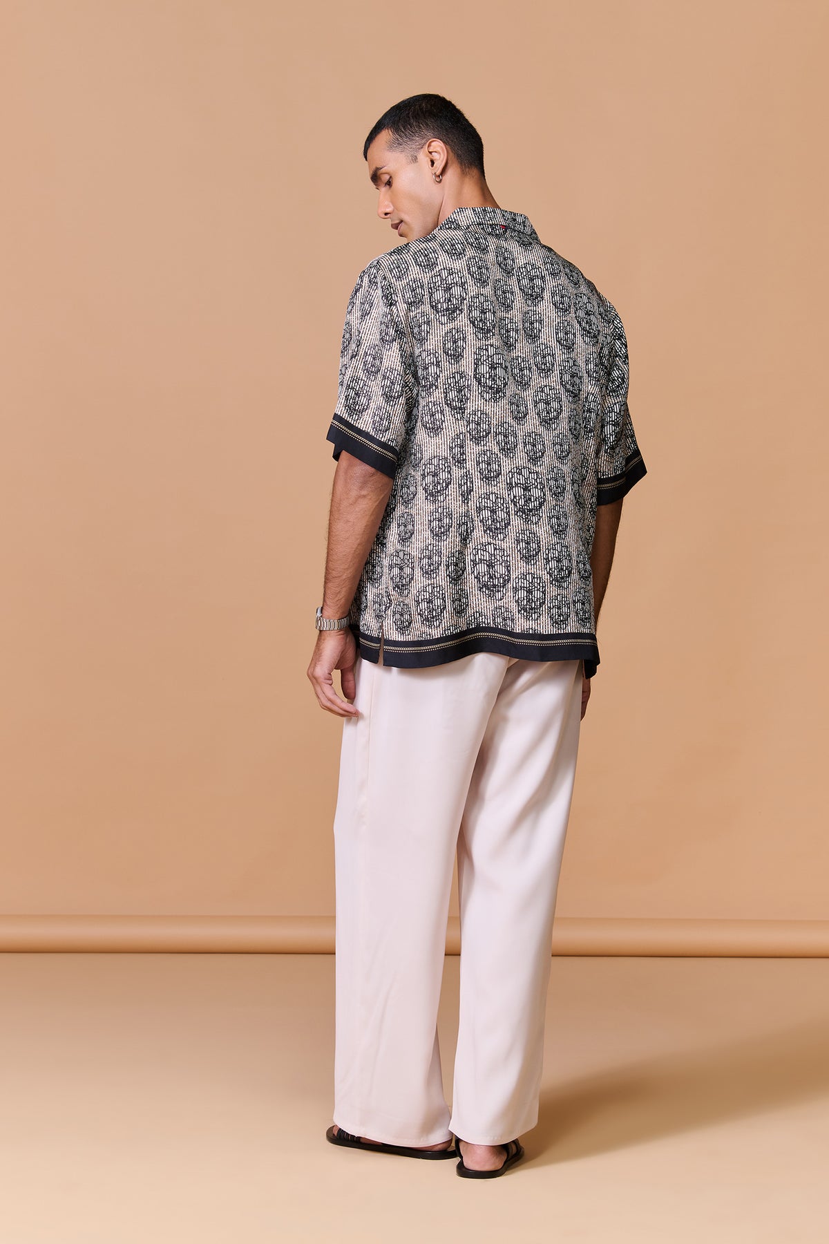 Skull Printed Striped Silk Shirt