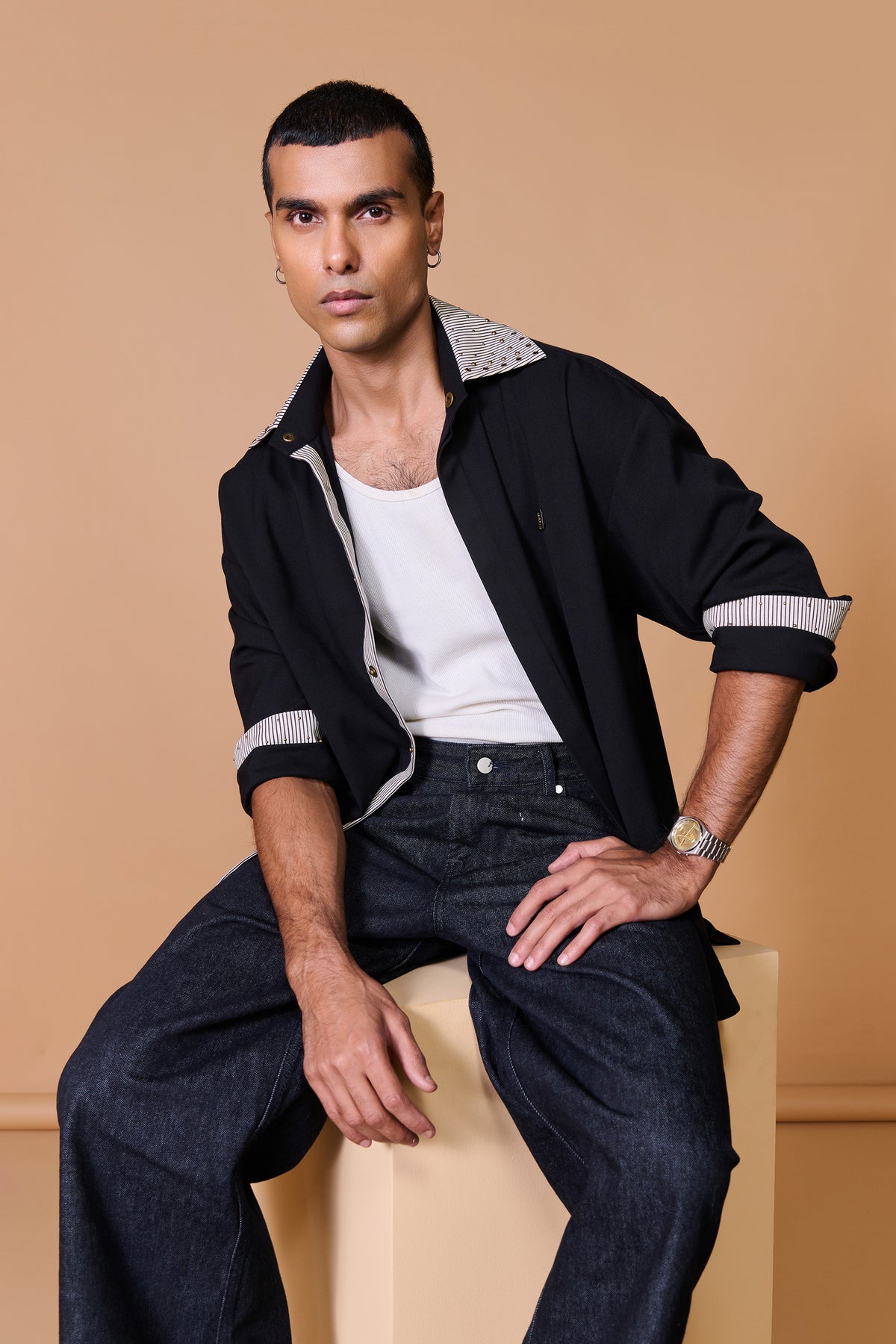 Black Stripe Collar Shirt