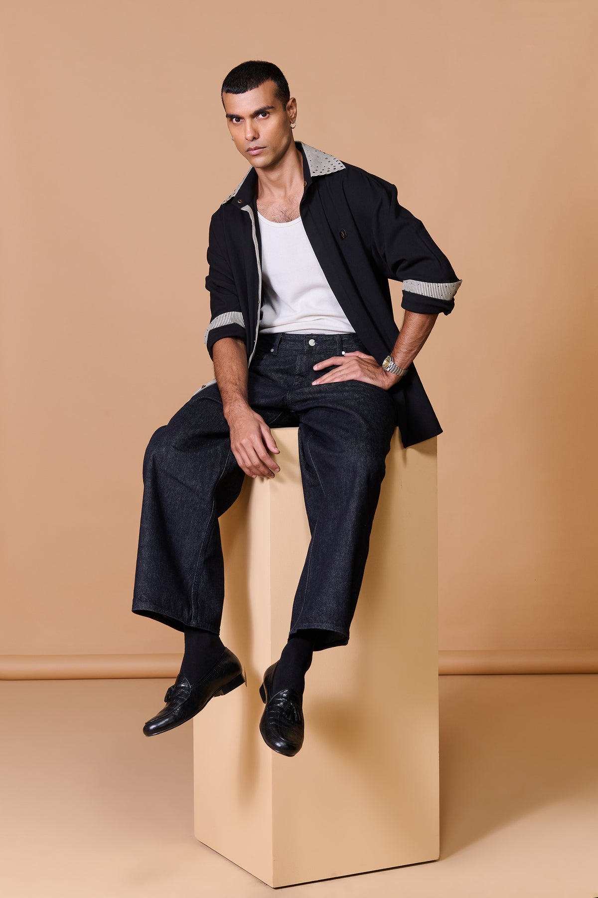 Black Stripe Collar Shirt