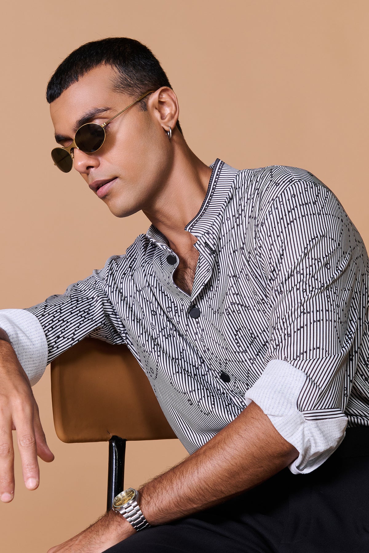 Grey Striped Printed Shirt