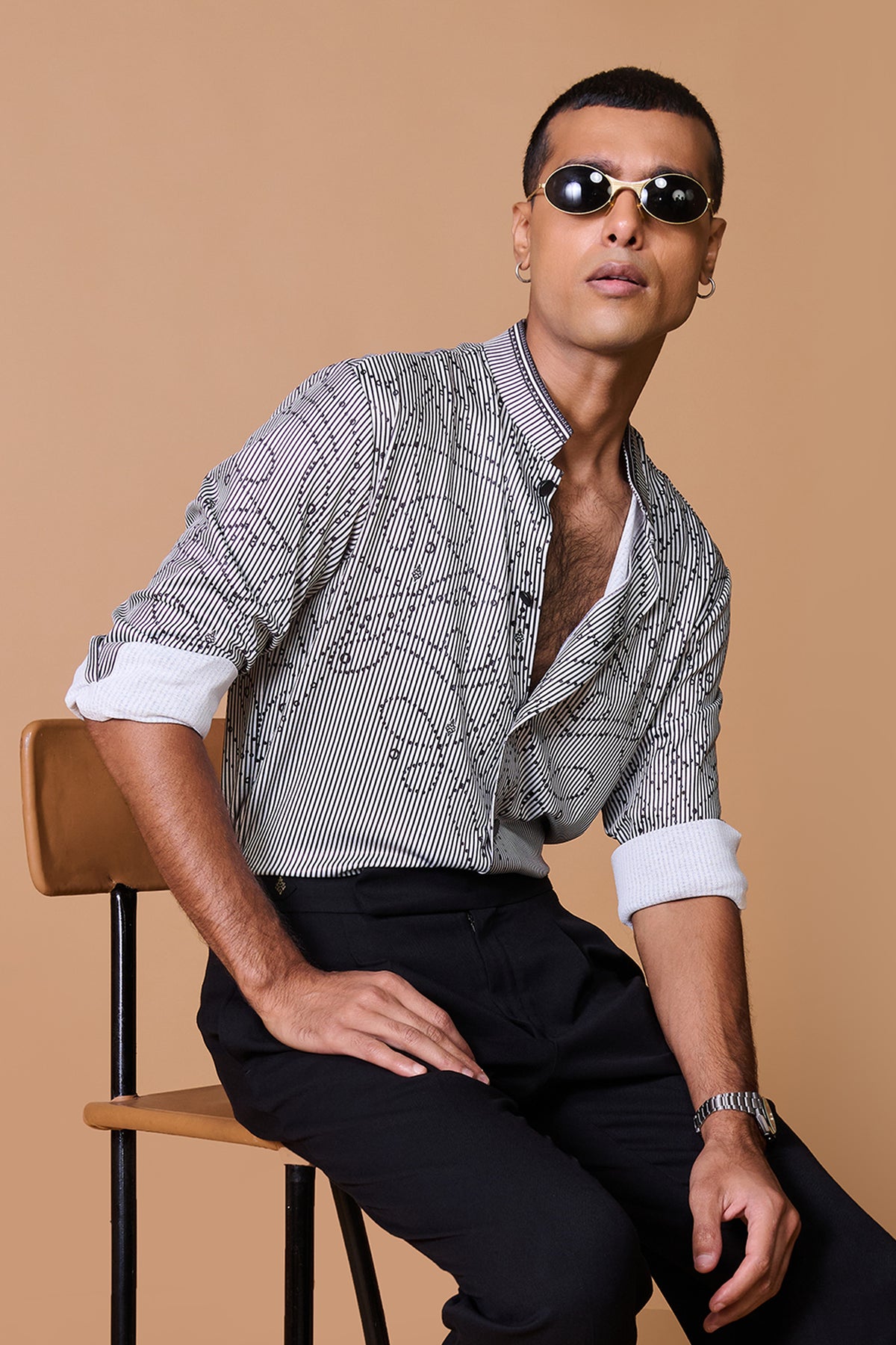 Grey Striped Printed Shirt