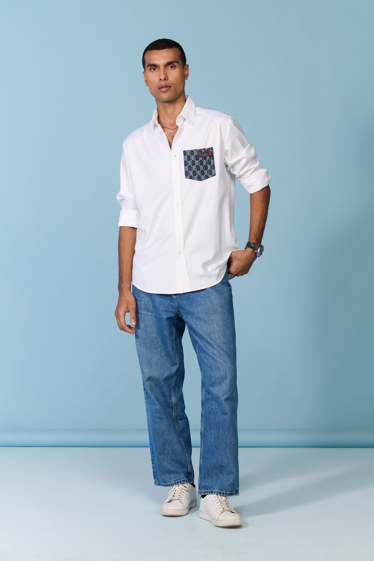 Shirt with Denim Pocket