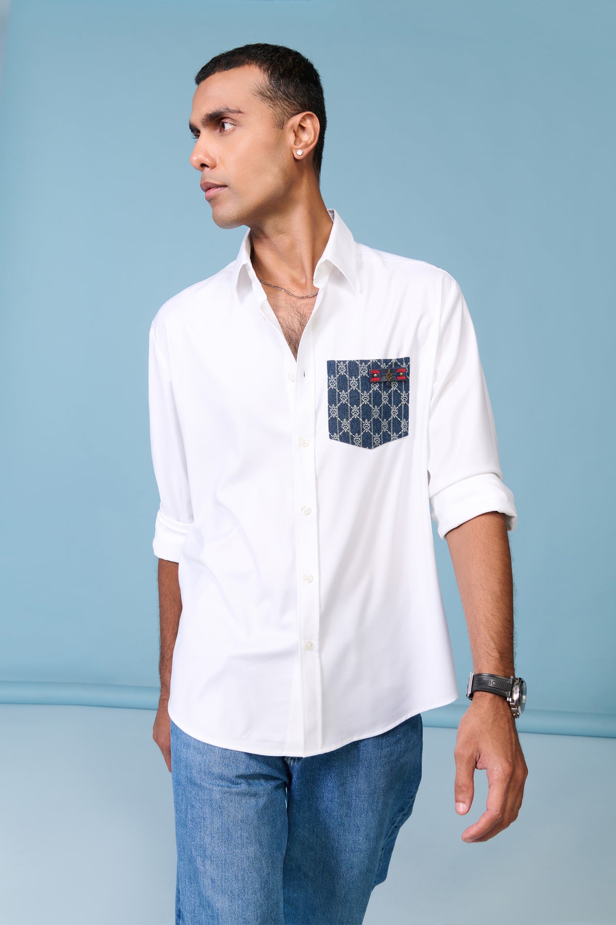 Shirt with Denim Pocket