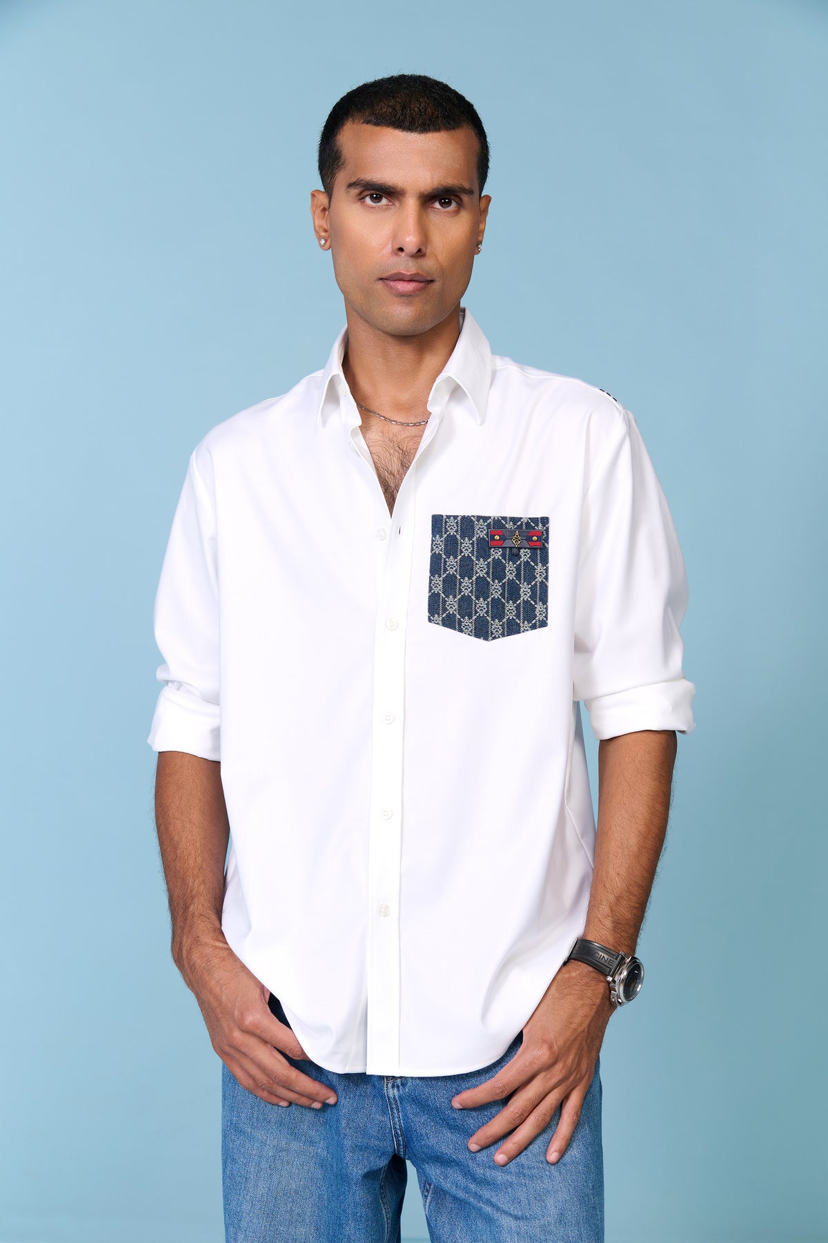 Shirt with Denim Pocket