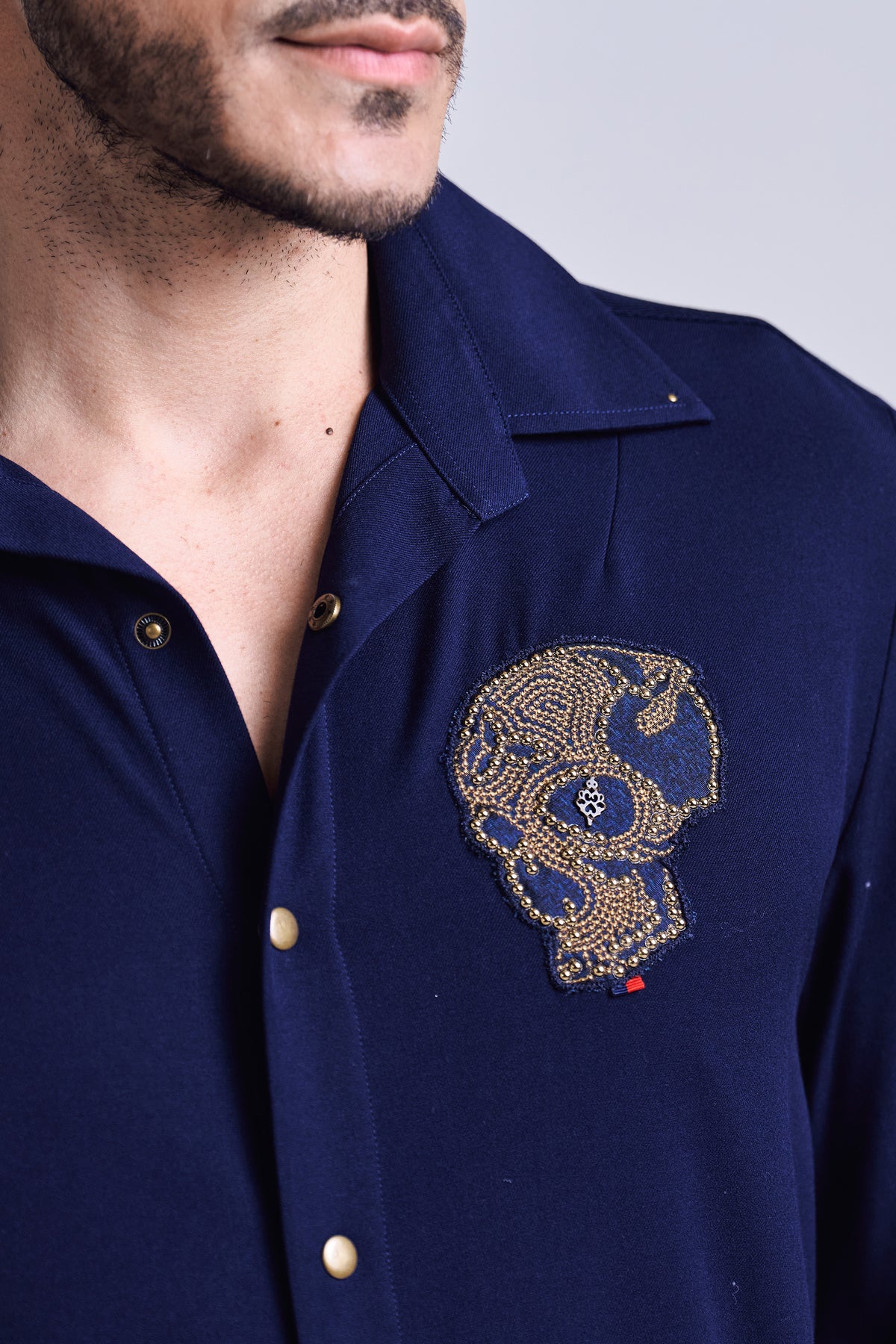 Navy Beaded Skull Shirt