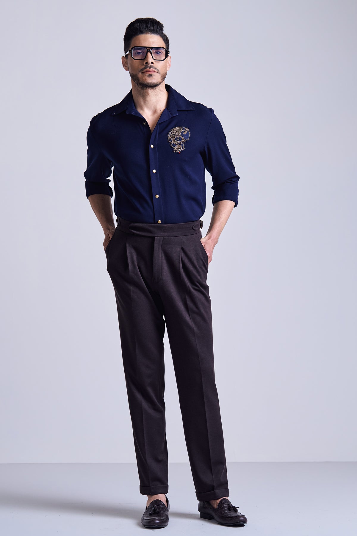 Navy Beaded Skull Shirt