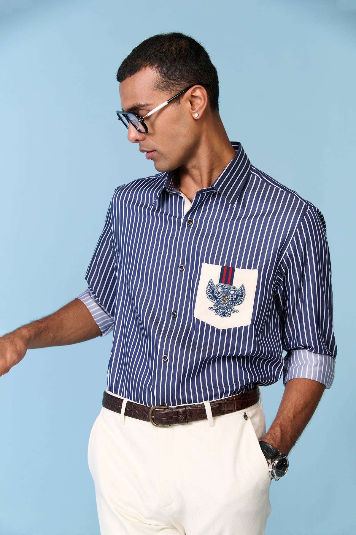 Navy Striped Shirt with Crest